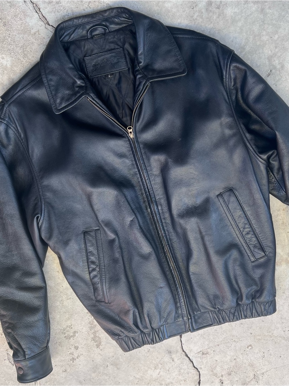 Vintage 90s St. John's Bay Genuine Black Leather Bomber Jacket - Medium